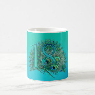 18th birthday or anniversary peacock numbers coffee mug