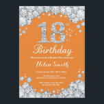 18th Birthday Orange and Silver Diamond Invitation<br><div class="desc">18th Birthday Invitation. Orange and Silver Rhinestone Diamond. Elegant Birthday Bash invite. Adult Birthday. Women Birthday. Men Birthday. For further customisation,  please click the "Customise it" button and use our design tool to modify this template.</div>