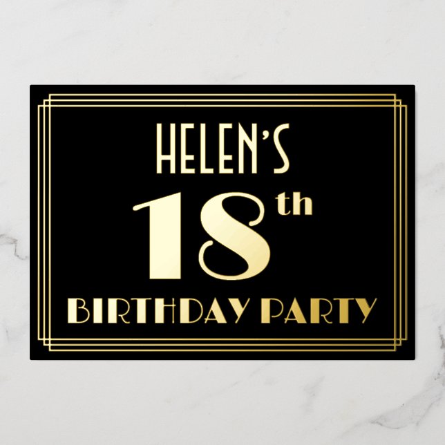 18th Birthday Party: Art Deco Look “18”, w/ Name (Front)