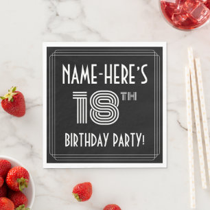 18th Birthday Party: Art Deco Style + Custom Name Napkin