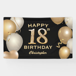 18th Birthday Party Black and Gold Balloons Banner