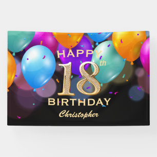 18th Birthday Party Black and Gold Balloons Banner