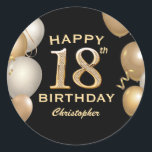 18th Birthday Party Black and Gold Balloons Classic Round Sticker<br><div class="desc">18th Birthday Party Black and Gold Balloons and Confetti Sticker. For further customisation,  please click the "Customise it" button and use our design tool to modify this template.</div>