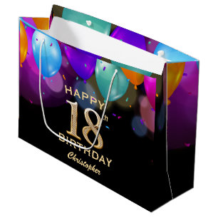 18th Birthday Party Black and Gold Balloons Large Gift Bag