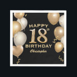 18th Birthday Party Black and Gold Balloons Napkin<br><div class="desc">18th Birthday Party Black and Gold Balloons and Confetti Napkin. For further customisation,  please click the "Customise it" button and use our design tool to modify this template.</div>
