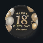 18th Birthday Party Black and Gold Balloons Paper Plate<br><div class="desc">18th Birthday Party Black and Gold Balloons and Confetti Paper Plates. For further customisation,  please click the "Customise it" button and use our design tool to modify this template.</div>