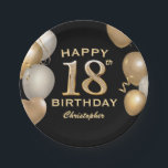 18th Birthday Party Black and Gold Balloons Paper Plate<br><div class="desc">18th Birthday Party Black and Gold Balloons and Confetti Paper Plates. For further customisation,  please click the "Customise it" button and use our design tool to modify this template.</div>
