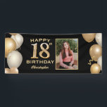 18th Birthday Party Black and Gold Balloons Photo Banner<br><div class="desc">18th Birthday Party Black and Gold Balloons Photo Banner. For further customisation,  please click the "Customise it" button and use our design tool to modify this template.</div>