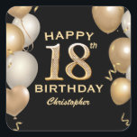 18th Birthday Party Black and Gold Balloons Square Sticker<br><div class="desc">18th Birthday Party Black and Gold Balloons and Confetti Sticker. For further customisation,  please click the "Customise it" button and use our design tool to modify this template.</div>