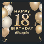 18th Birthday Party Black and Gold Balloons Square Sticker<br><div class="desc">18th Birthday Party Black and Gold Balloons and Confetti Sticker. For further customisation,  please click the "Customise it" button and use our design tool to modify this template.</div>