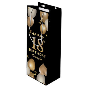 18th Birthday Party Black and Gold Balloons Wine Gift Bag