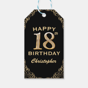 18th Birthday Party Black and Gold Glitter Frame Gift Tags