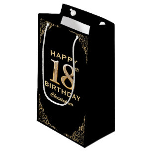 18th Birthday Party Black and Gold Glitter Frame Small Gift Bag