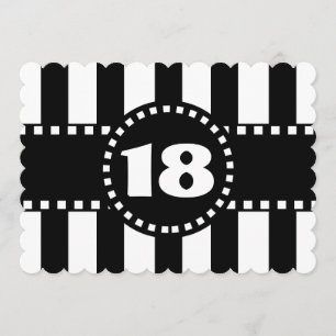 18th Birthday Party Black and White Stripes W18A Invitation