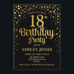 18th Birthday Party - Black & Gold Invitation<br><div class="desc">18th Birthday Party Invitation.
Elegant design in black and faux glitter gold. Features stylish script font and confetti. Message me if you need custom age.</div>