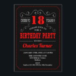 18th Birthday Party - Black Red  White Invitation<br><div class="desc">18th Birthday Party Invitation.
Elegant black,  red white retro design with chalkboard pattern and script font. Cheers to 18 years! Message me if you need further customization.</div>