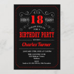 18th Birthday Party - Black Red  White Invitation<br><div class="desc">18th Birthday Party Invitation.
Elegant black,  red white retro design with chalkboard pattern and script font. Cheers to 18 years! Message me if you need further customization.</div>