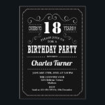 18th Birthday Party - Black White Invitation<br><div class="desc">18th Birthday Party Invitation.
Elegant black and white retro design with chalkboard pattern and script font. Cheers to 18 years! Message me if you need further customization.</div>