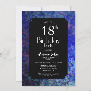 18th Birthday Party Black with Blue Border Invitation