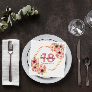 18th birthday party blush pink floral geometric napkin