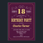 18th Birthday Party - Burgundy Gold Invitation<br><div class="desc">18th Birthday Party Invitation.
Elegant burgundy maroon and yellow gold retro design with script font. Cheers to 18 years! Message me if you need further customization.</div>