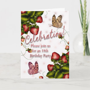 18th Birthday Party - Butterfly And Strawberry Inv Invitation