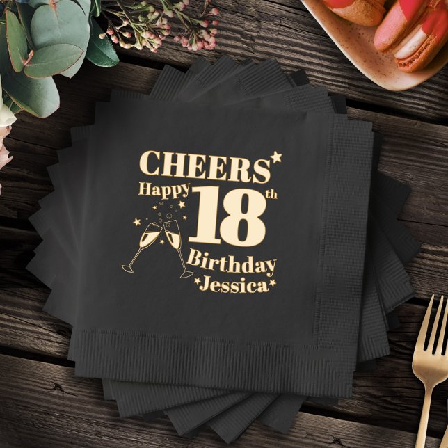 18th Birthday party cheers glasses stars Foil Napkins (Creator Uploaded)