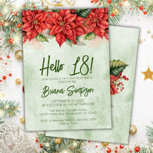 18th Birthday Party Christmas Poinsettia Floral Invitation