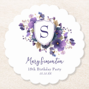 18th Birthday Party Classic Monogram Crest Paper Coaster