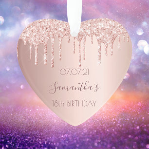18th birthday party decor rose gold glitter ornament