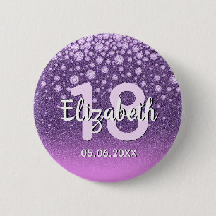 18th birthday party diamonds glitter purple pink 6 cm round badge