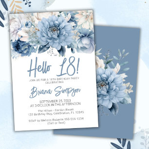 18th Birthday Party Dusty Blue Floral Invitation