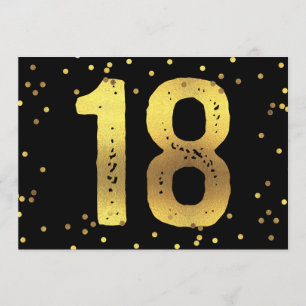 18th Birthday Party Faux Gold Foil Confetti Black Invitation