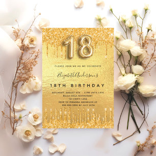 18th birthday party gold glitter drips invitation