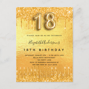 18th birthday party gold glitter drips  invitation postcard