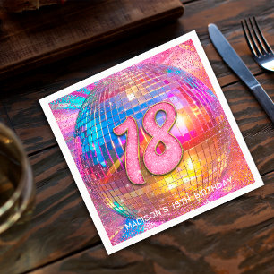 18th Birthday Party Gold Pink Glitter Disco Ball Napkin