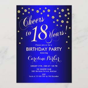 18th Birthday Party - Gold Royal Blue Invitation