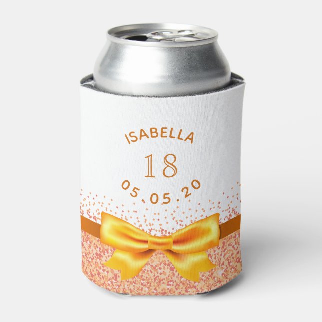 18th birthday party gold white bow can cooler (Can Front)