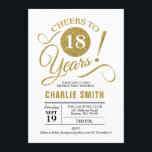 18th Birthday Party - Gold White Invitation<br><div class="desc">18th Birthday Party Invitation in faux Gold and White. Cheers to 18 years! Can be personalised into any age.
Please message me if you need further customisation.</div>