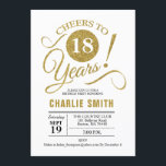 18th Birthday Party - Gold White Invitation<br><div class="desc">18th Birthday Party Invitation in faux Gold and White. Cheers to 18 years! Can be personalised into any age.
Please message me if you need further customisation.</div>