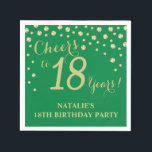18th Birthday Party Green and Gold Diamond Napkins<br><div class="desc">18th Birthday Party Invitation with Green and Gold Glitter Diamond Background. Gold Confetti. Adult Birthday. Man or Woman Birthday. For further customisation,  please click the "Customise it" button and use our design tool to modify this template.</div>