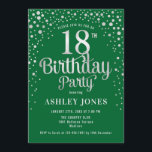 18th Birthday Party - Green & Silver Invitation<br><div class="desc">18th Birthday Party Invitation.
Elegant design in emerald forest green and faux glitter silver. Features stylish script font and confetti. Message me if you need custom age.</div>