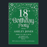 18th Birthday Party - Green & Silver Invitation<br><div class="desc">18th Birthday Party Invitation.
Elegant design in emerald forest green and faux glitter silver. Features stylish script font and confetti. Message me if you need custom age.</div>