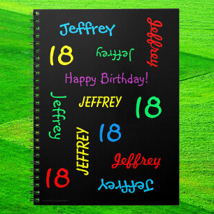 18th Birthday Party Guest Book, Repeat Name Black Notebook