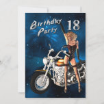 18th Birthday party Invitation<br><div class="desc">A beautiful biker girl point to your party invitation. An irresistible invitation for men of any age.</div>