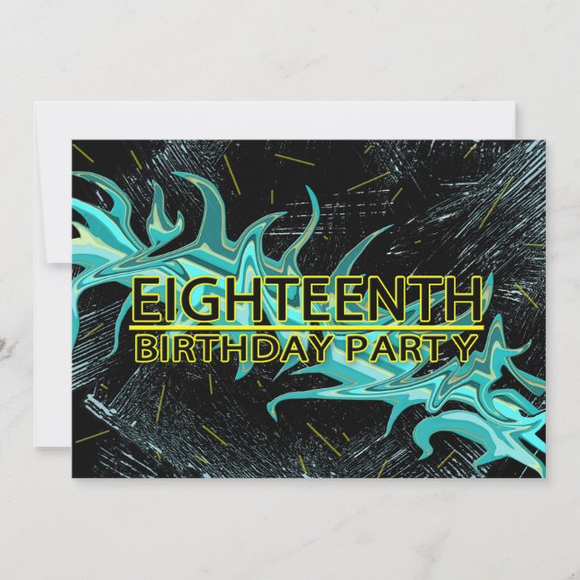 18TH BIRTHDAY PARTY INVITATION - BLUE/BLACK/YELLOW (Front)