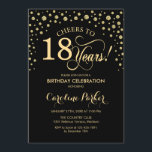 18th Birthday Party Invitation - Gold Black<br><div class="desc">18th Birthday Party Invitation.
Elegant design with faux glitter gold and black. Cheers to 18 Years! Message me if you need furhter customization.</div>