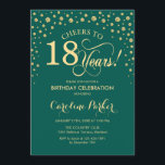 18th Birthday Party Invitation - Gold Green<br><div class="desc">18th Birthday Party Invitation.
Elegant design with faux glitter gold and green. Cheers to 18 Years! Message me if you need further customization.</div>