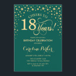 18th Birthday Party Invitation - Gold Green<br><div class="desc">18th Birthday Party Invitation.
Elegant design with faux glitter gold and green. Cheers to 18 Years! Message me if you need further customization.</div>