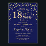 18th Birthday Party Invitation - Gold Navy Blue<br><div class="desc">18th Birthday Party Invitation.
Elegant design with faux glitter gold and navy blue. Cheers to 18 Years! Message me if you need further customization.</div>